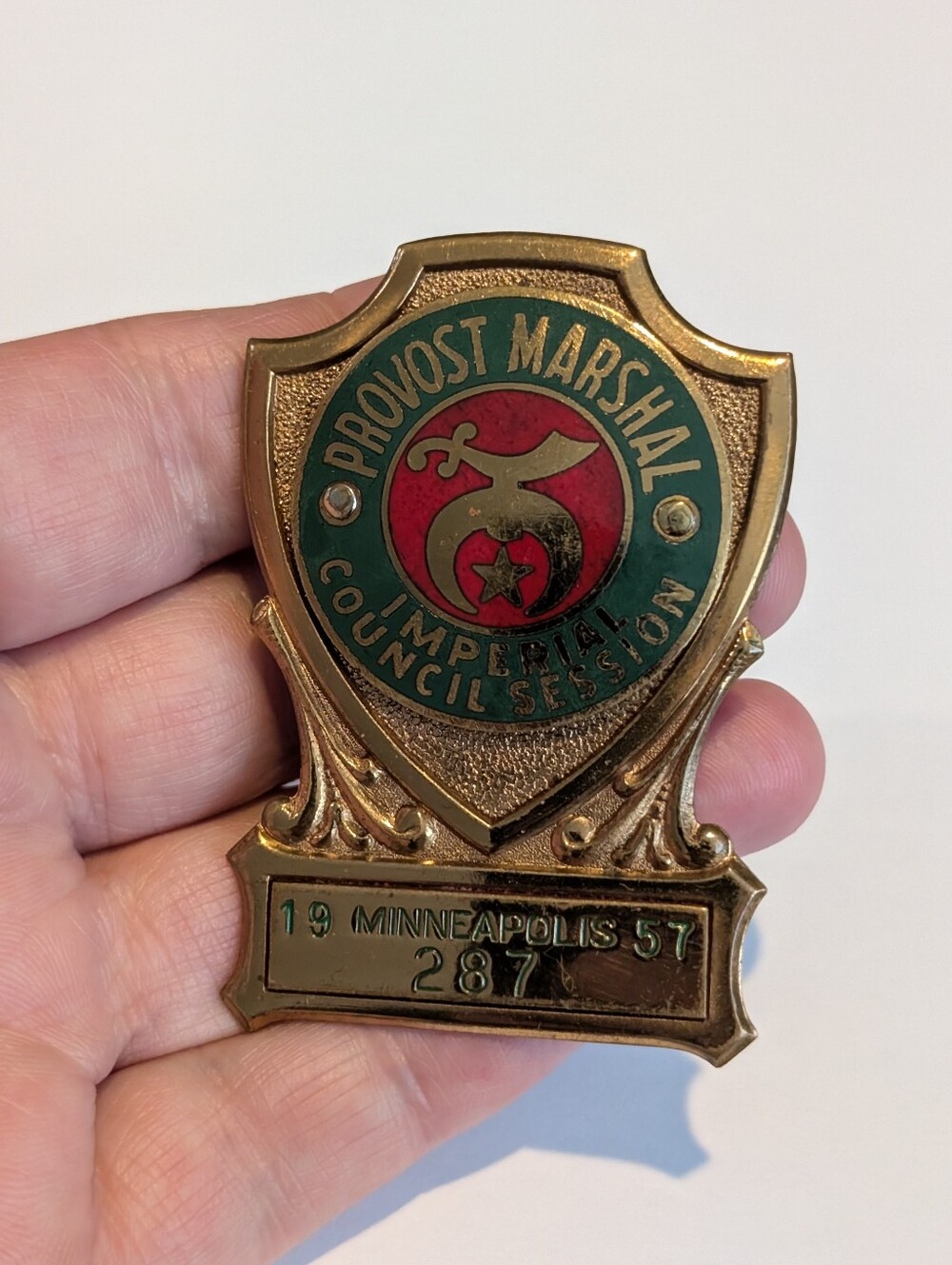1957 Shriners Provost Marshall Imperial Council Session Badge Minneapolis Minn
